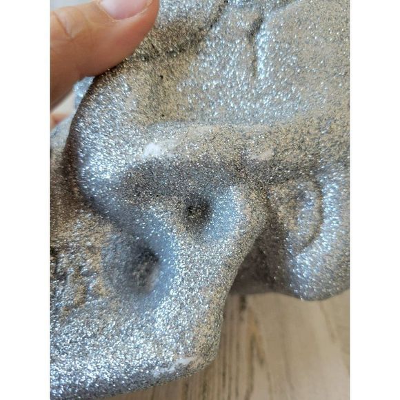 Glitter skull Halloween silver shabby chic home decor skeleton prop - Picture 7 of 7